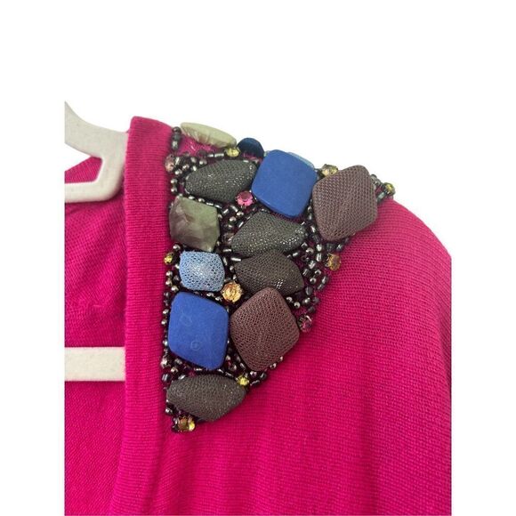 Tibi Beaded Shoulder Knitted Cashmere Cardigan Fuchsia Pink Women's Size Large - Picture 5 of 8